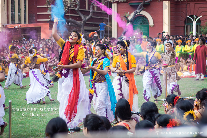 Students were performing during Basanta Utsav at Jorasanko Thakurbari